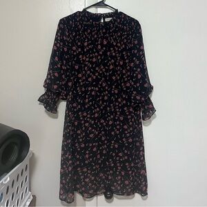 NWOT Roolee long-sleeved navy floral chiffon dress